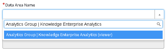 Screenshot of Data Area Name dropdown